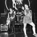 NEW YORK - 14th JULY: Singer Kathleen Hanna and drummer Tobi Vailfrom American group Bikini Kill perform live on stage with Joan Jett (left) at Irving Plaza in New York on 14th July 1994. (Photo by Ebet Roberts/Redferns)
